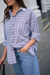 Peta Oversized Shirt - Blue Chocolate Check