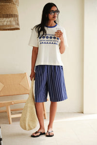 Stevie Slouchy Tee - Milk/Klein Blue Summer Icons