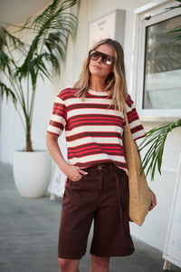 Stevie Slouchy Tee - Heritage Red/Toffee Stripe