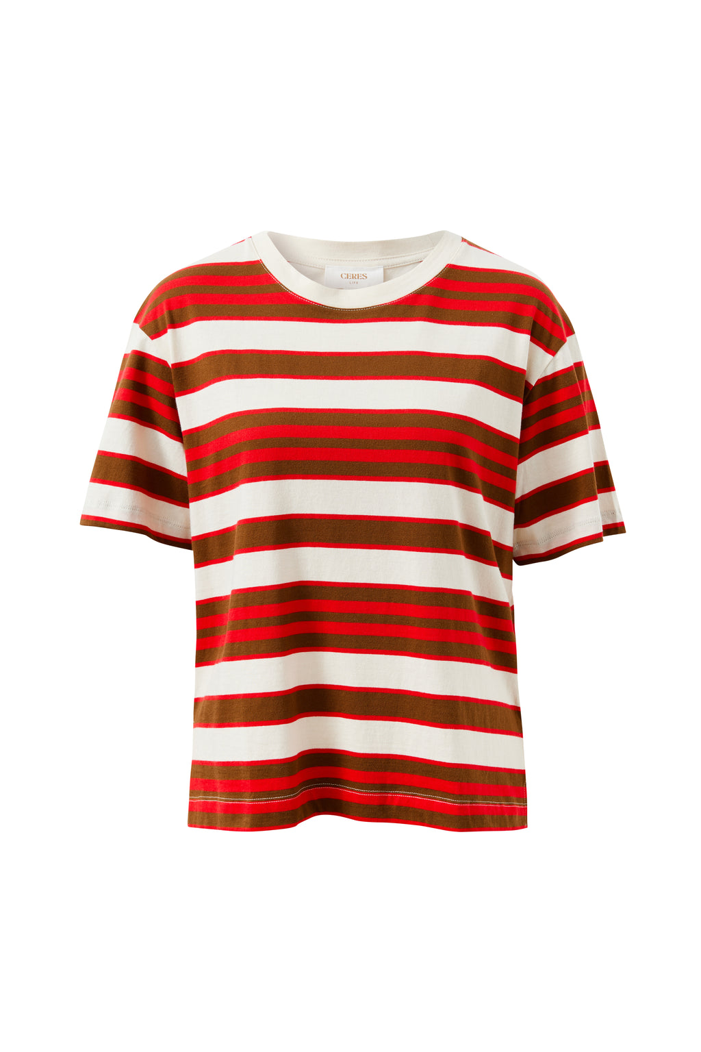 Stevie Slouchy Tee - Heritage Red/Toffee Stripe