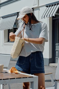 Stevie Slouchy Tee - Milk/Phantom Fine Stripe