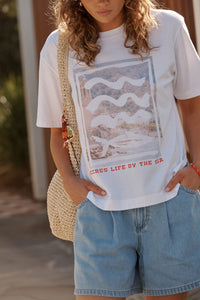 Stevie Slouchy Tee - White/Ceres By The Sea
