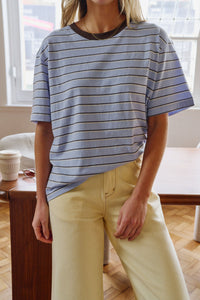 Stevie Slouchy Tee - China Blue/Choc Butter Stripe