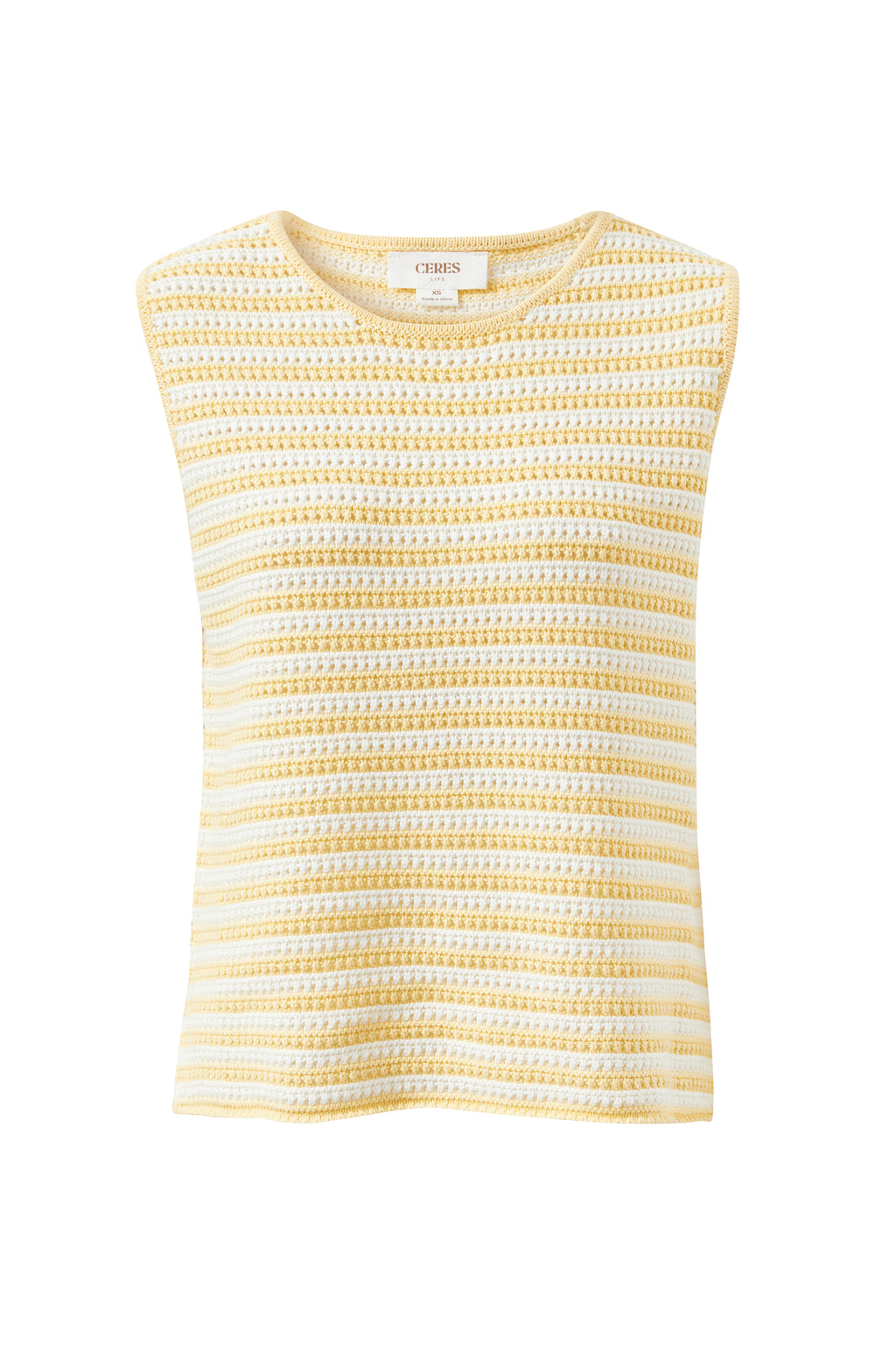 Margot Mesh Knit Tank - Butter Milk Fine Stripe