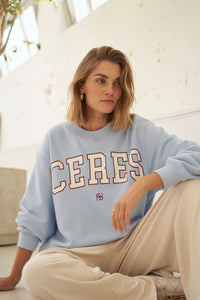 Isla Oversized Slouchy Crew - China Blue/Mulberry Heritage Outline