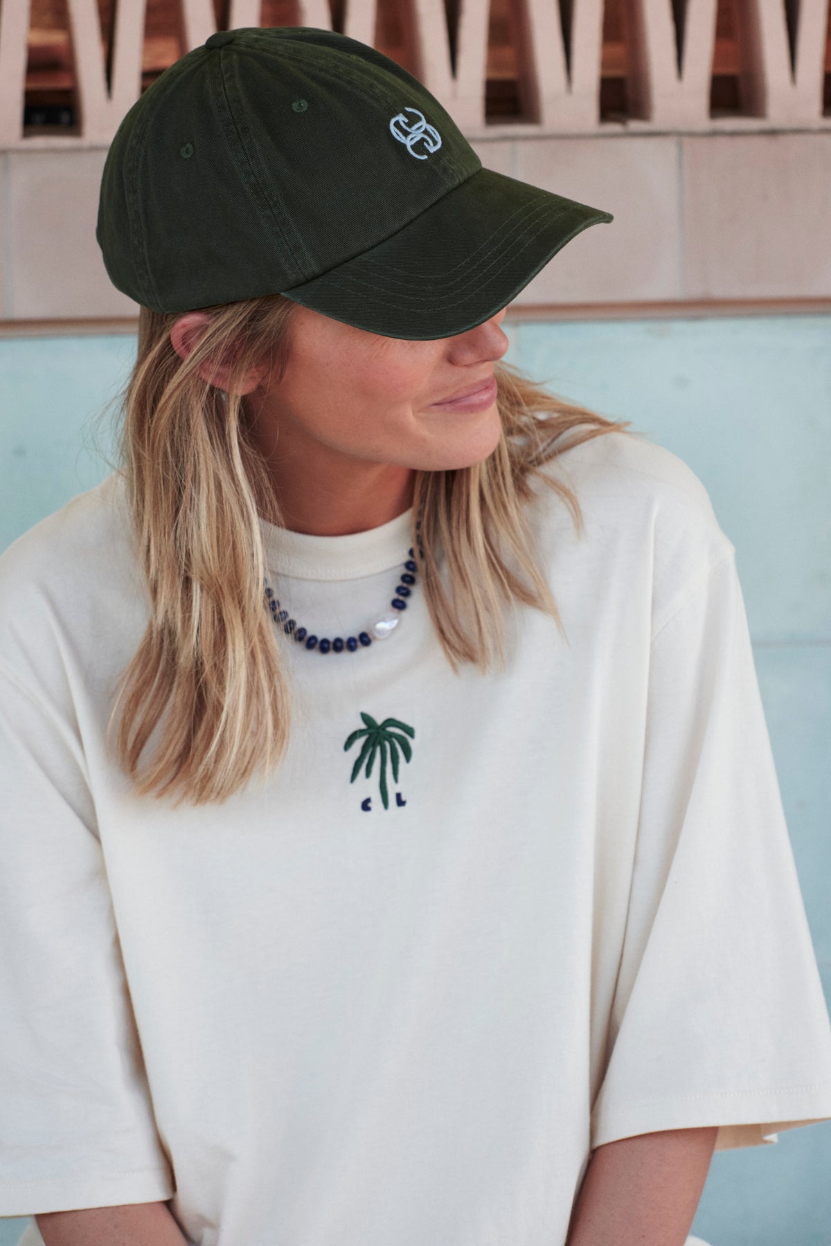 Pip Everyday Cap - Basil/Fresh Blue Embroidery