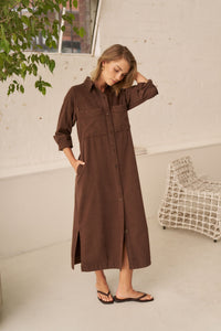 Rae Long Sleeve Midi Dress - Chocolate