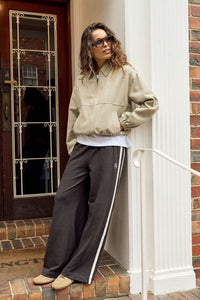 Gigi Wide Leg Terry Trackpant - Phantom Side Stripe