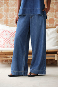 Andie Wide Leg Drawstring Pant - Fresh Indigo
