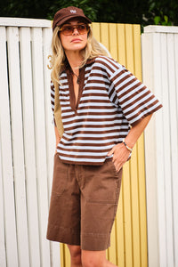 Arlie Short Sleeve Rugby - Choc/Chalk Stripe