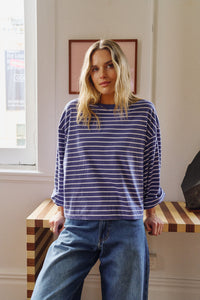 Beau Long Sleeve Slouchy Tee - Polo Blue/White Stripe