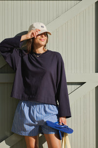 Beau Long Sleeve Slouchy Tee - True Navy
