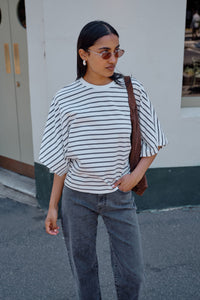 Lucy Relaxed Sleeve Tee - Vanilla /Phantom Fine Stripe