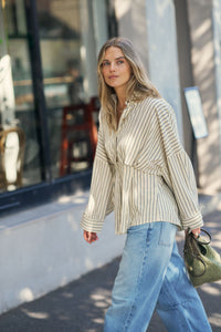 Ella Pleat Shirt - Butter Navy Stripe