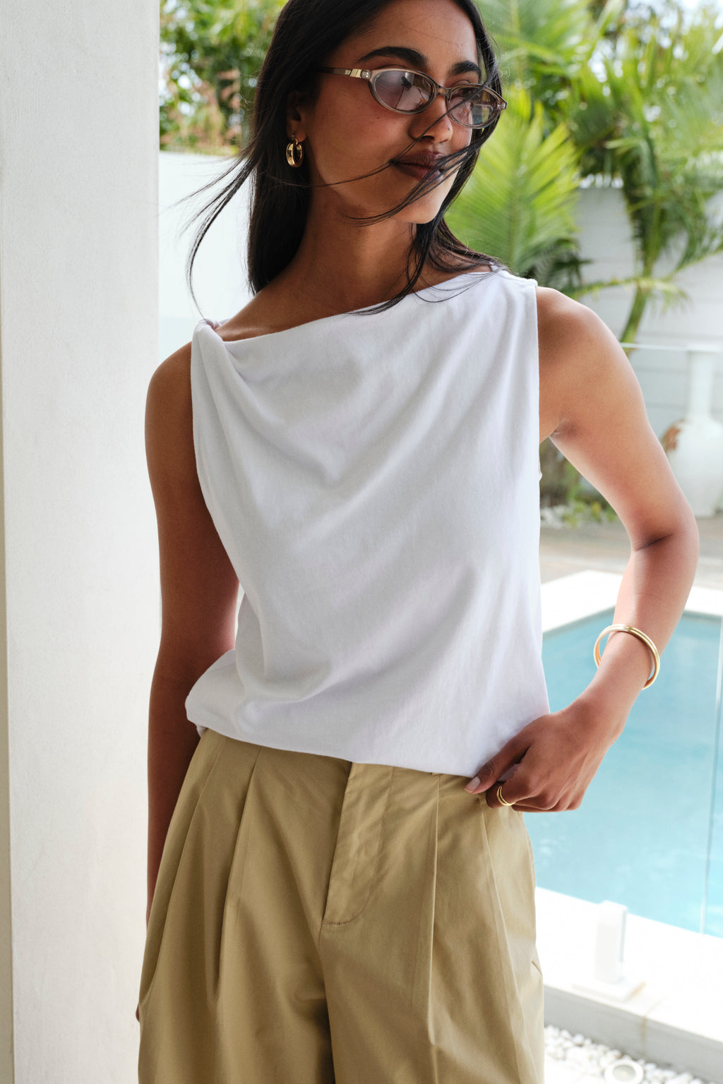 Tahlia Twist Strap Tank - White