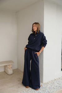 Ivy Wide Leg Trackpant - Heritage Navy
