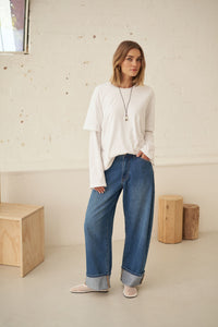 Frannie Cuffed Barrel Jean - Fresh Indigo
