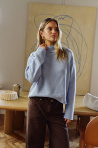 Finley Funnel Neck Knit - China Blue