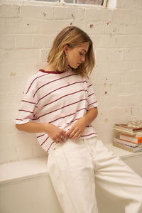 Brea Boxy Tee - Sunfaded Pink/Mulburry Stripe