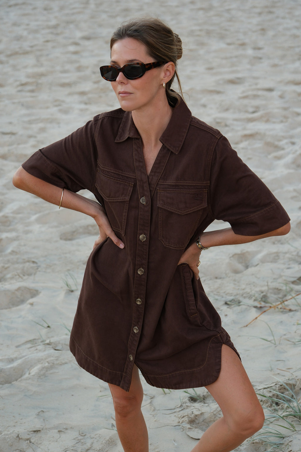 Bonnie Relaxed Shirt Dress - Chocolate