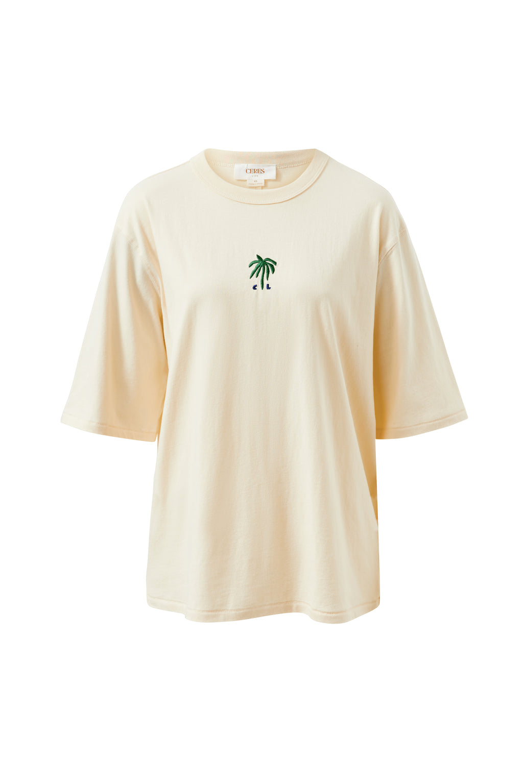 Luna Oversized Tee - Buff/True Navy Palms Embroidery