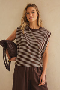 Frankie Tank - Chocolate/White Mini Stripe