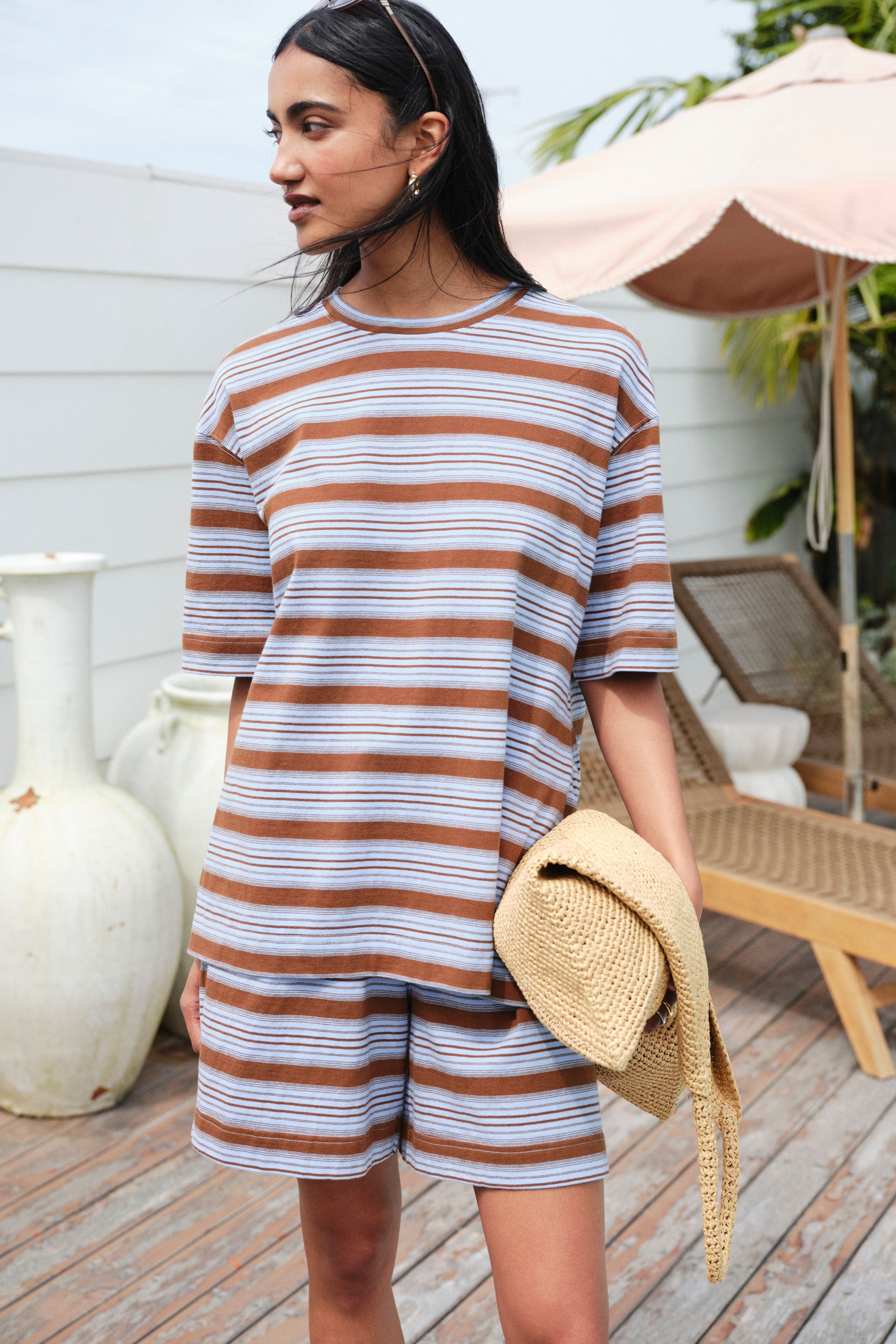 Marlowe Oversized Tunic - Sky Blue/Toffee Stripe – Ceres Life