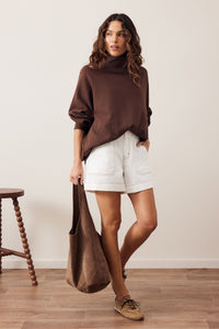 Hildie High Neck Slouchy Crew - Chocolate