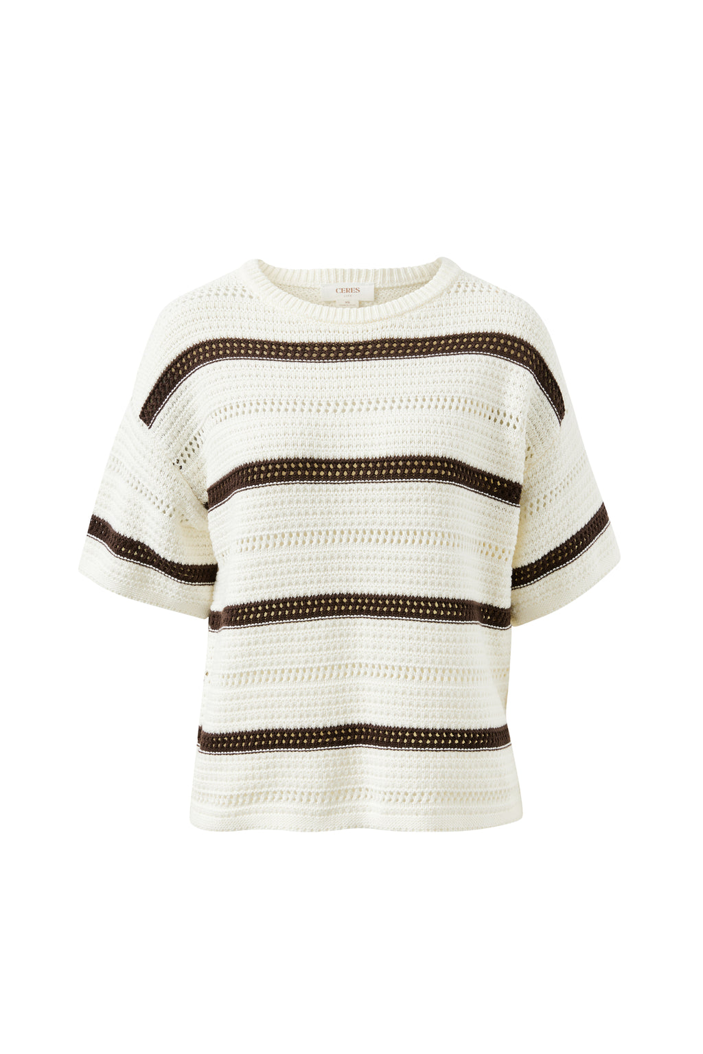 Nellie Boxy Knit Tee - Milk Brunette Wide Stripe