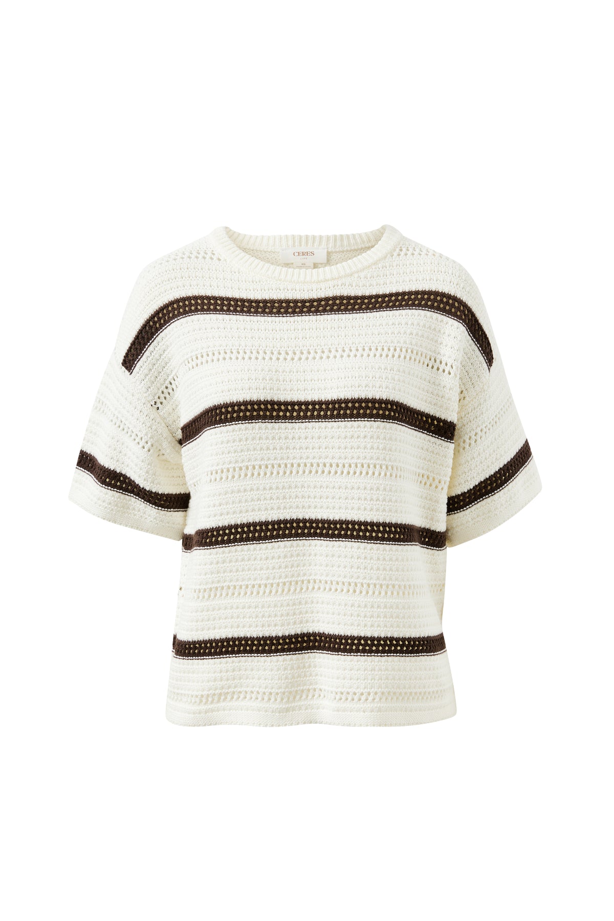 Nellie Boxy Knit Tee - Milk Brunette Wide Stripe