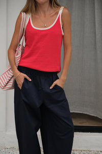 Fia Knit Tank - Red Ecru Straps