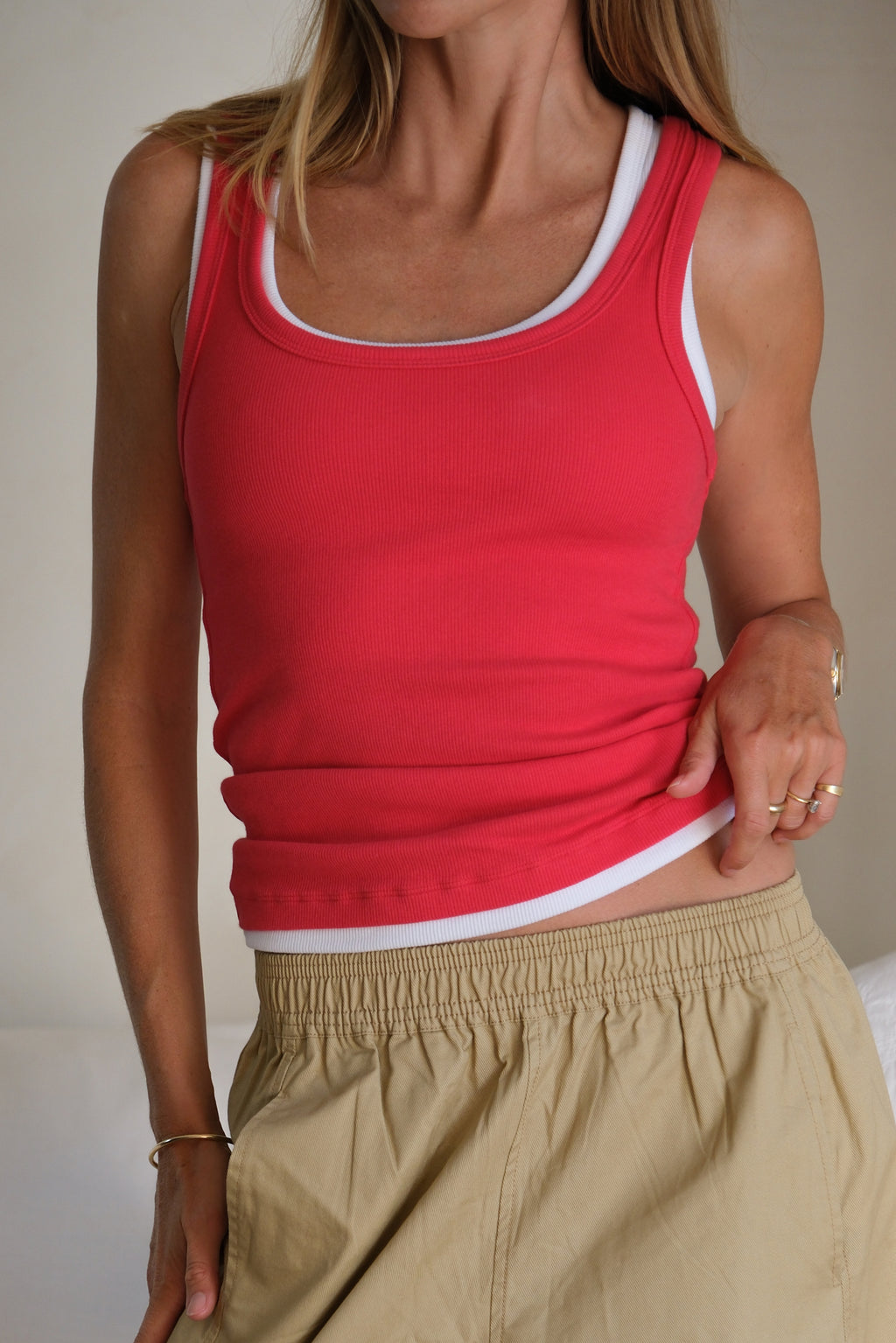 Skylar Layered Rib Tank - Red/White