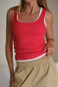 Skylar Layered Rib Tank - Red/White