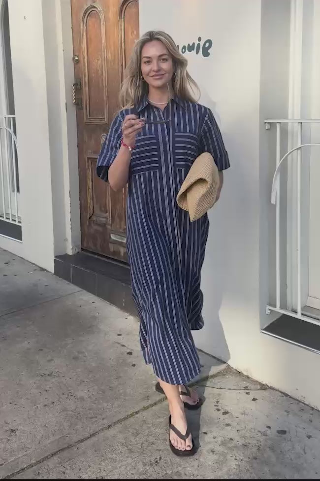 Samara Midi Shirt Dress - Prussian Blue Stripe