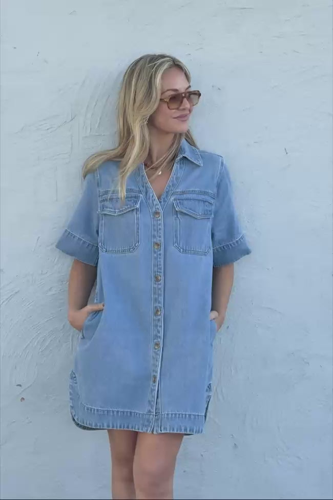 Bonnie Relaxed Shirt Dress - Vintage Blue