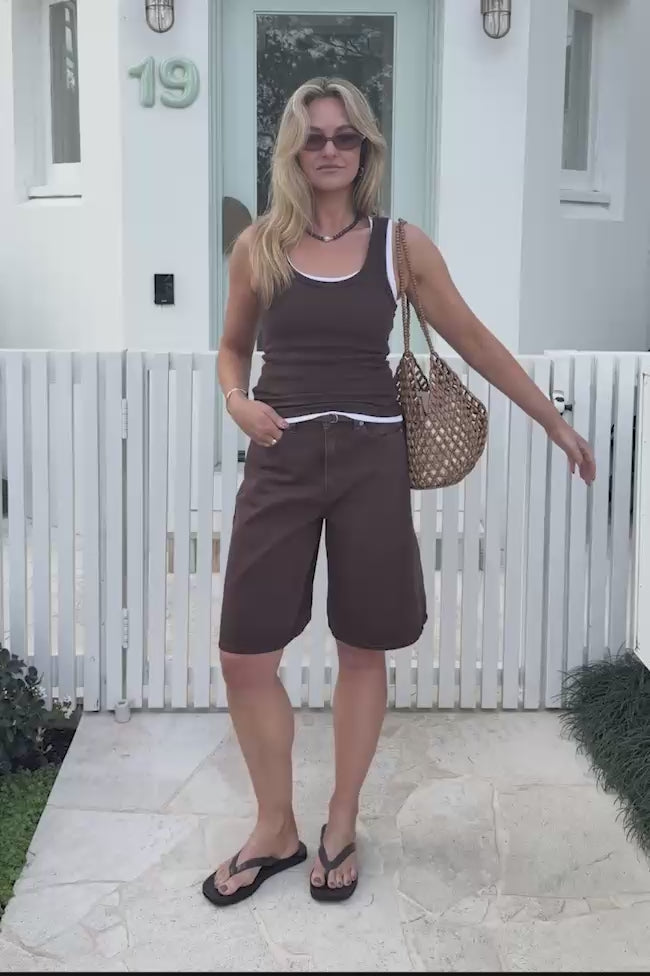 Olive Belted Denim Short - Chocolate