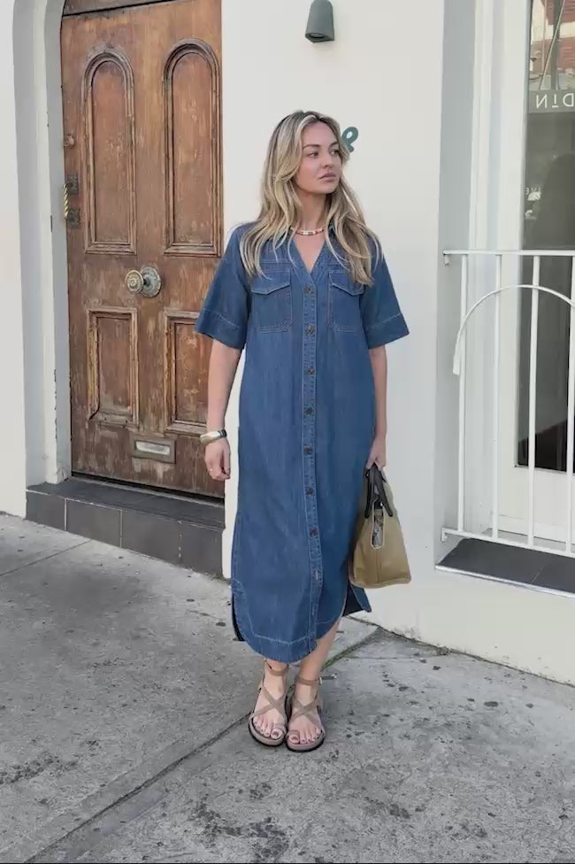 Sloane Short Sleeve Midi Dress - True Indigo