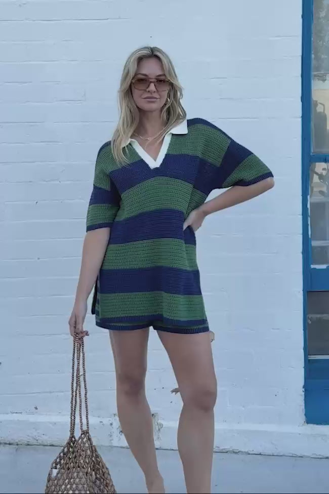 Mara Short Sleeve Knit Tunic - Basil Stripe