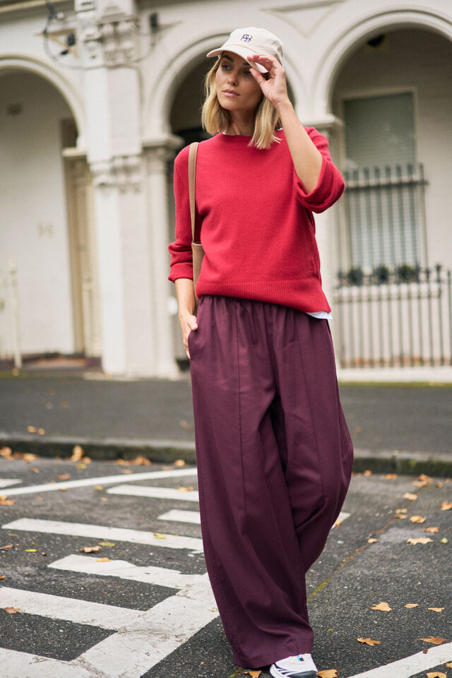 Izzie Pinstitch Pant, BURGUNDY