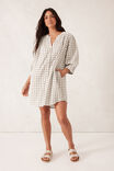 Crinkle Mini Dress, FIG GREEN WHITE GINGHAM - alternate image 6