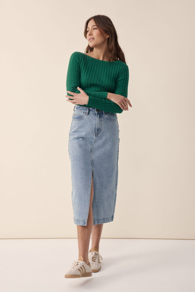 Long Sleeve Wide Neck Knit, FERN GREEN