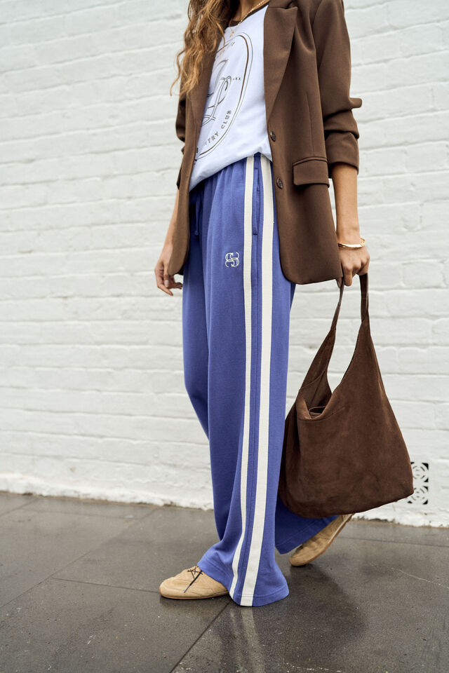 Gigi Wide Leg Terry Trackpant, WASHED NAVY SIDE STRIPE