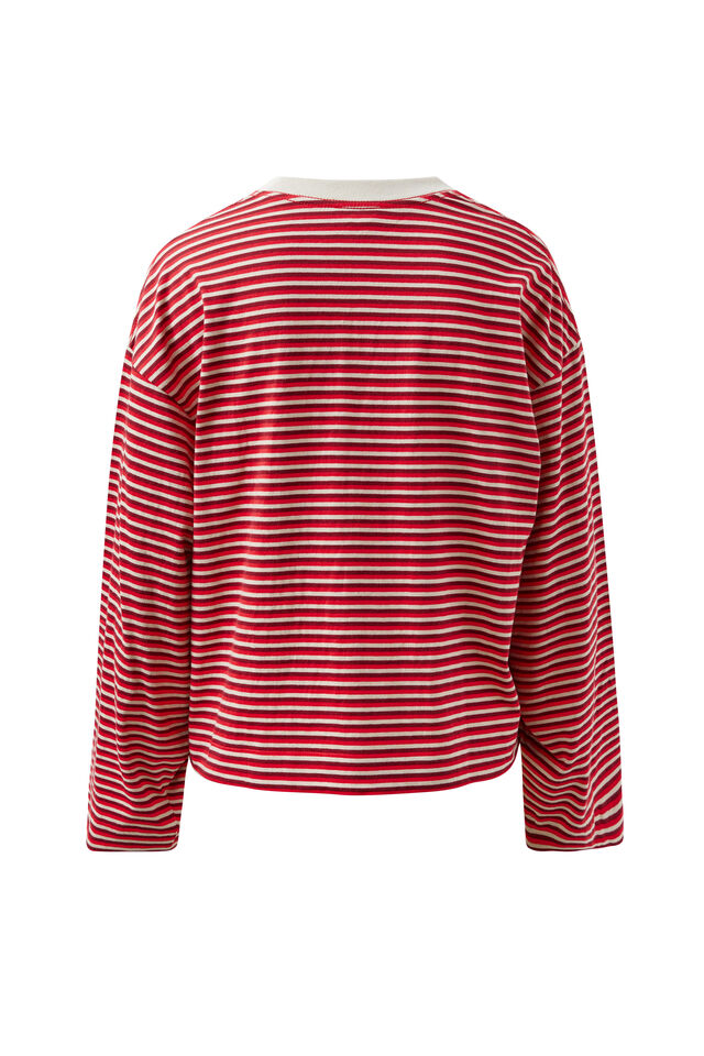 Beau Long Sleeve Slouchy Tee, MULBERRY/RED/STONE STRIPE