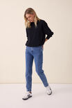 Slim Crew Embroidered Sweat In Organic Cotton, BLACK - alternate image 4