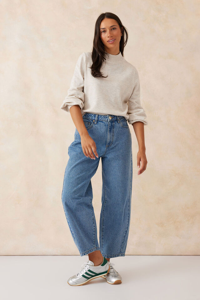 Soft Knit Mock Neck In Recycled Blend, OATMEAL MARLE