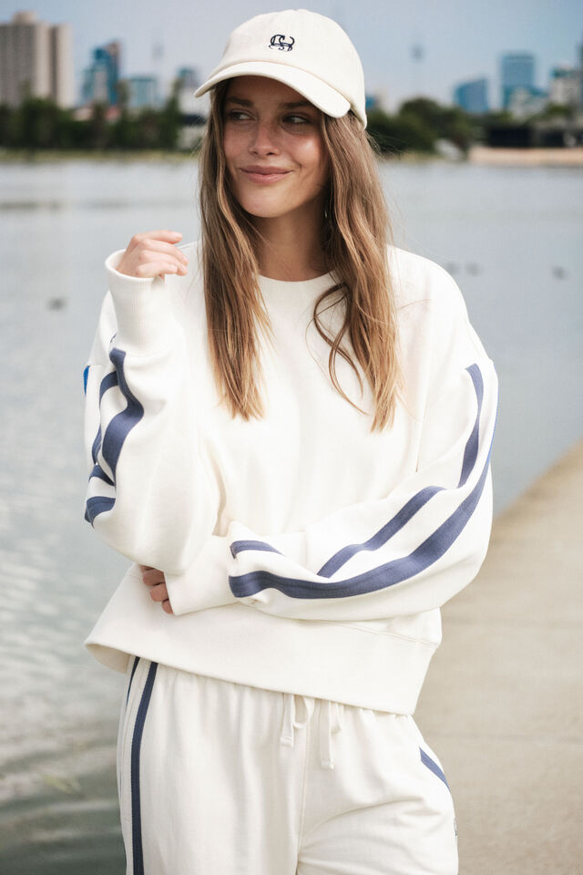 Sasha Sporty Slouchy Crew, WINTER WHITE SIDE STRIPE