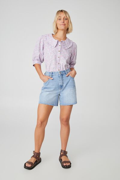 Sloane Frill Collar Short Sleeve Shirt In Rescue, LILAC FLORAL