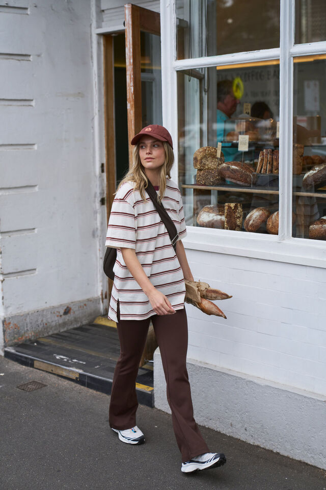 Lola Longline Step Hem Tee, MILK/BURNT TOFFEE STRIPE