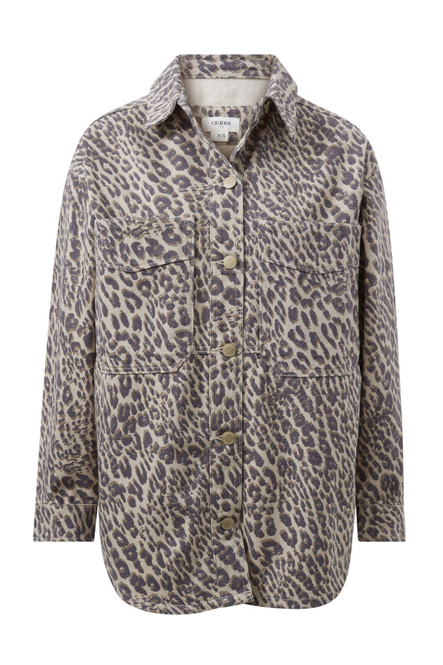 Bobbi Side Pocket Denim Shacket, LEOPARD