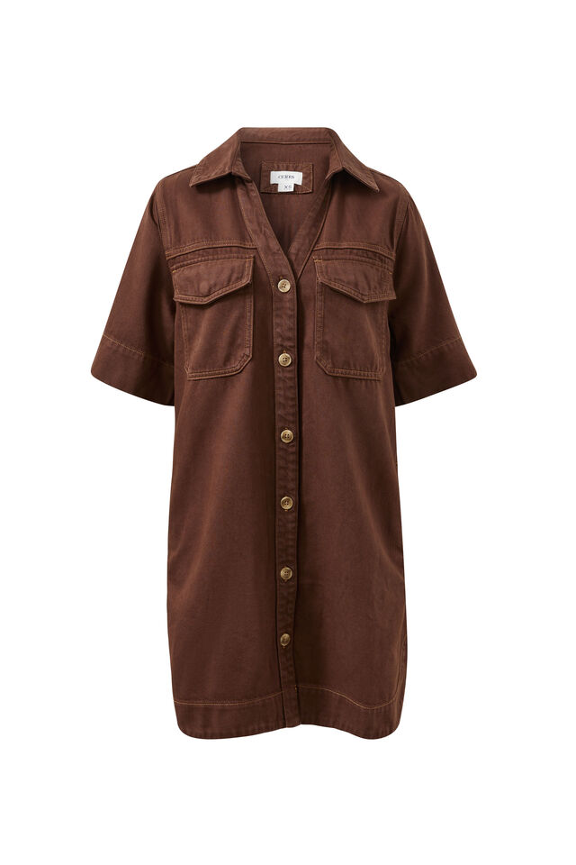 Bonnie Relaxed Shirt Dress, CHOCOLATE